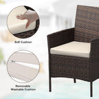 3 Pieces Rattan Wicker Chairs with Glass Coffee Table