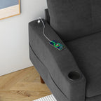 3-Seat Combo L-Shaped Sofa with Storage Cabinet Footstool For Living Room, Dark Grey