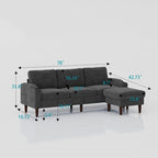 3-Seat Combo L-Shaped Sofa with Storage Cabinet Footstool For Living Room, Dark Grey