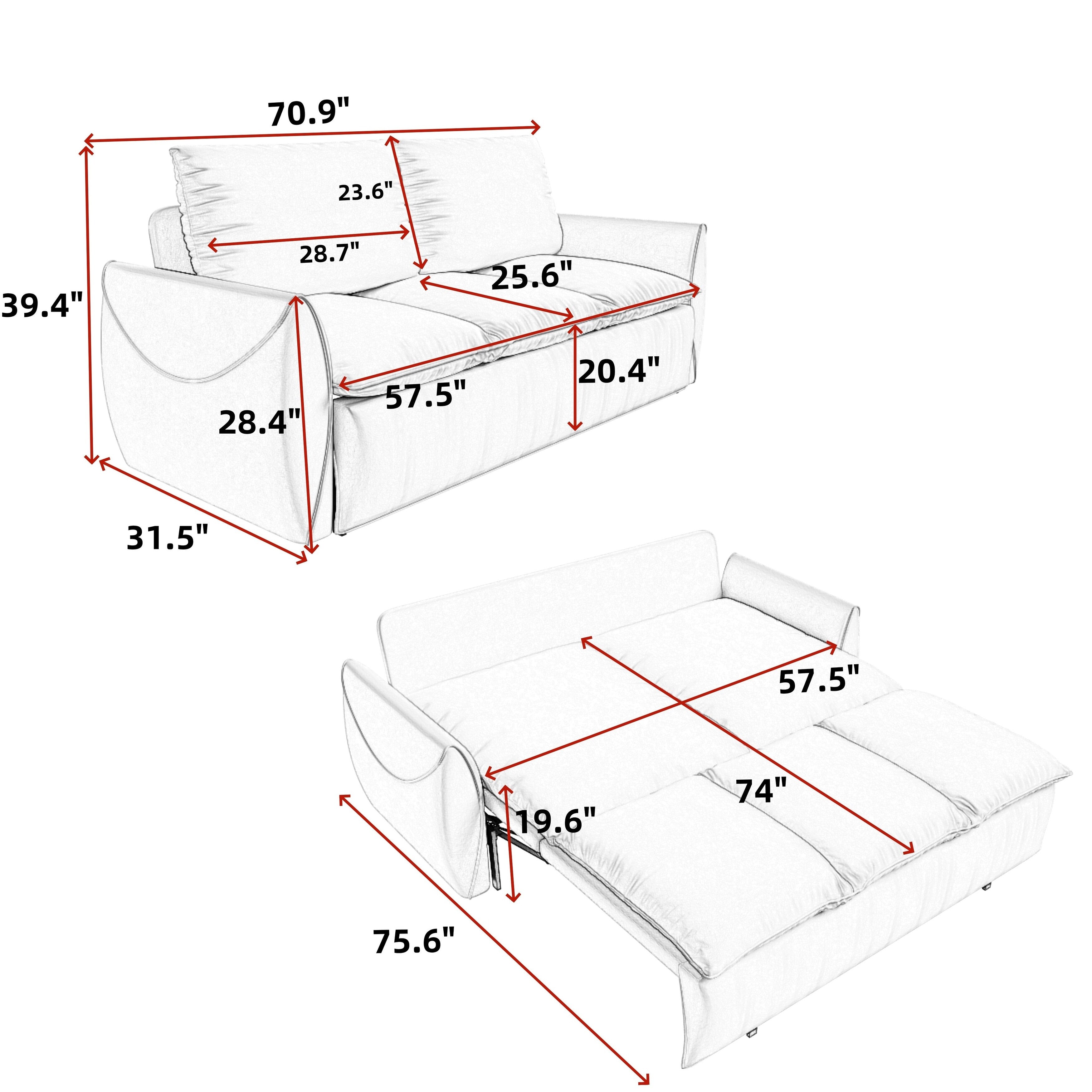 3-Seat Convertible Sleeper Sofa Bed with 2-in-1 Pillow & Blanket Set