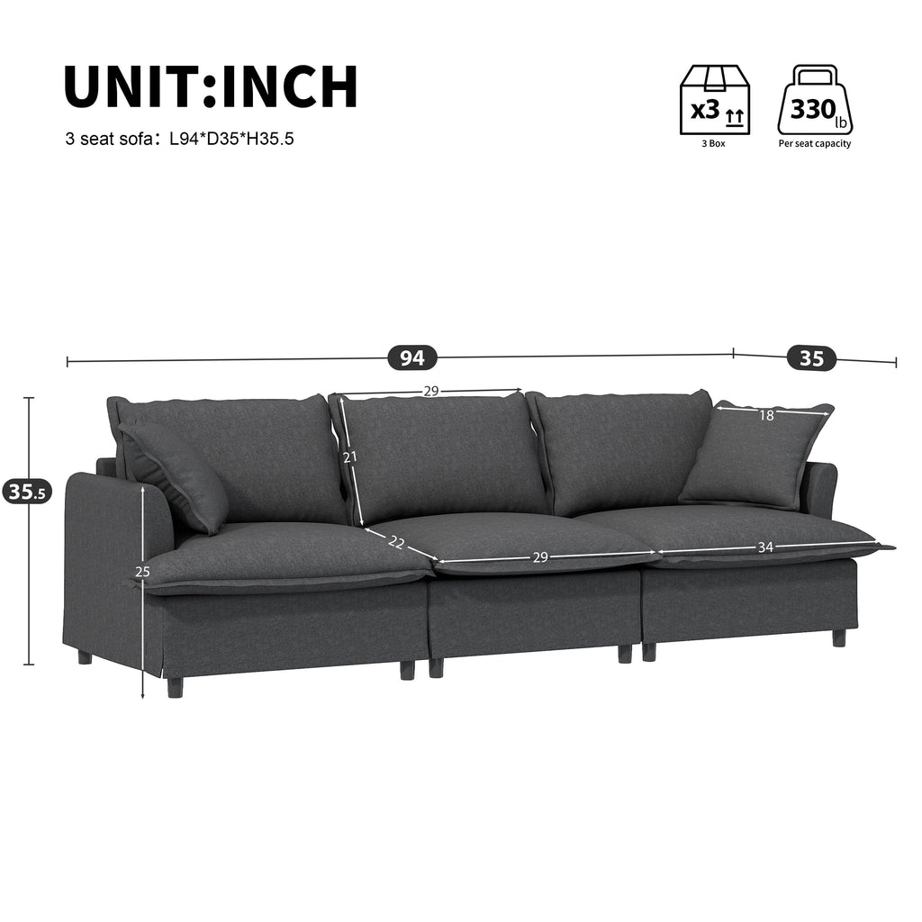 3 Seat Sofa Module For Modular Sectional Sofa,Wide Seat,Chenille Cloud Couch With Throw Pillows