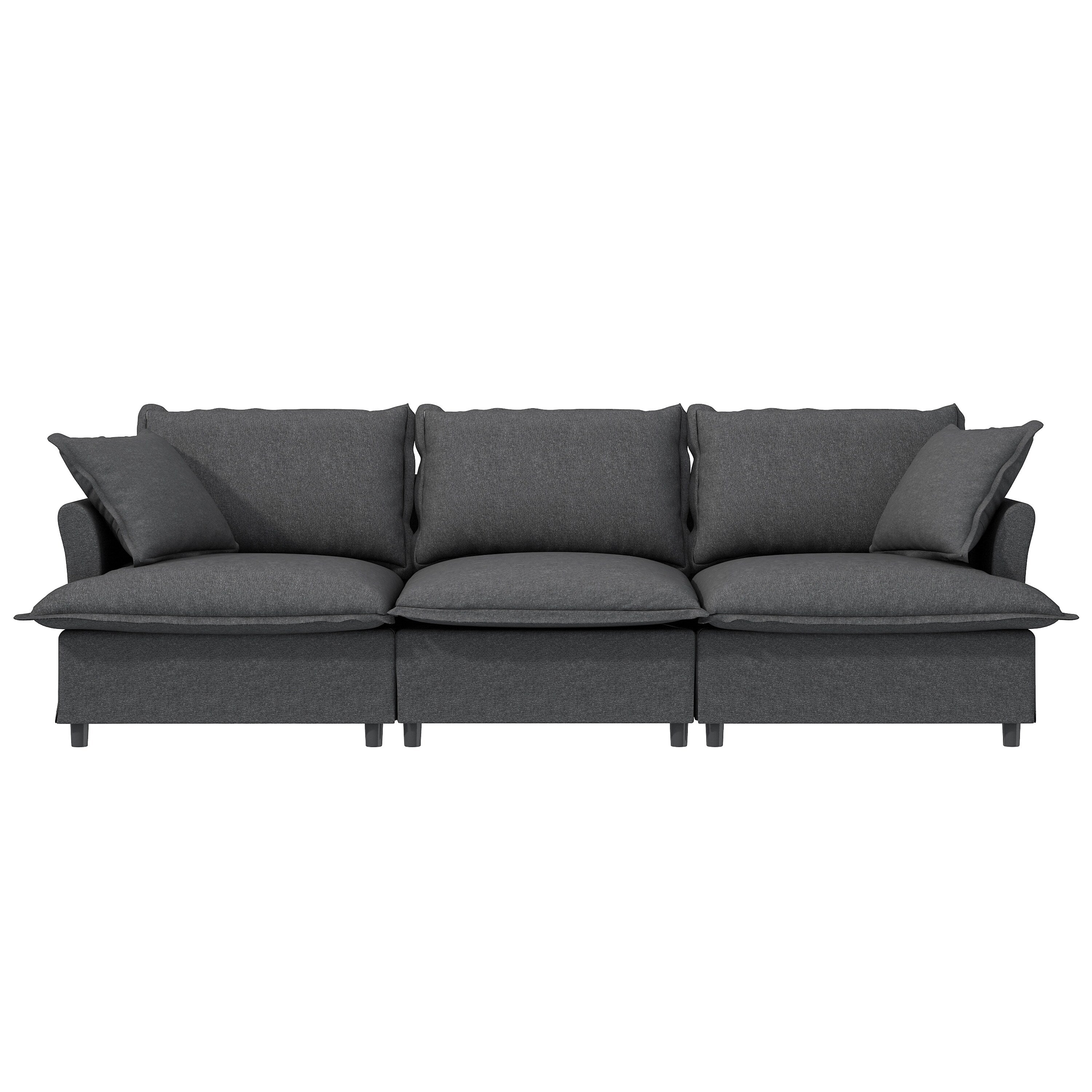 3 Seat Sofa Module For Modular Sectional Sofa,Wide Seat,Chenille Cloud Couch With Throw Pillows