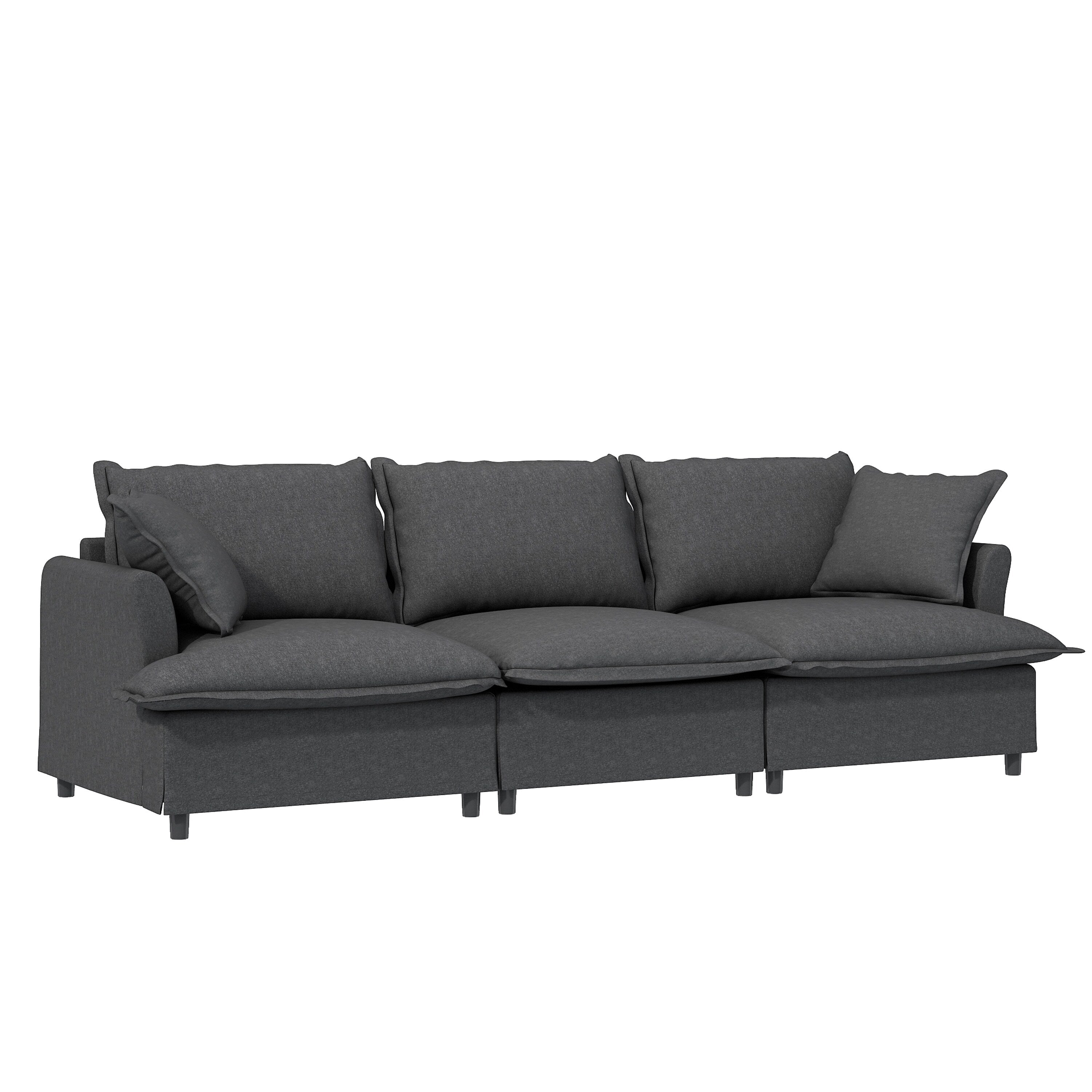 3 Seat Sofa Module For Modular Sectional Sofa,Wide Seat,Chenille Cloud Couch With Throw Pillows