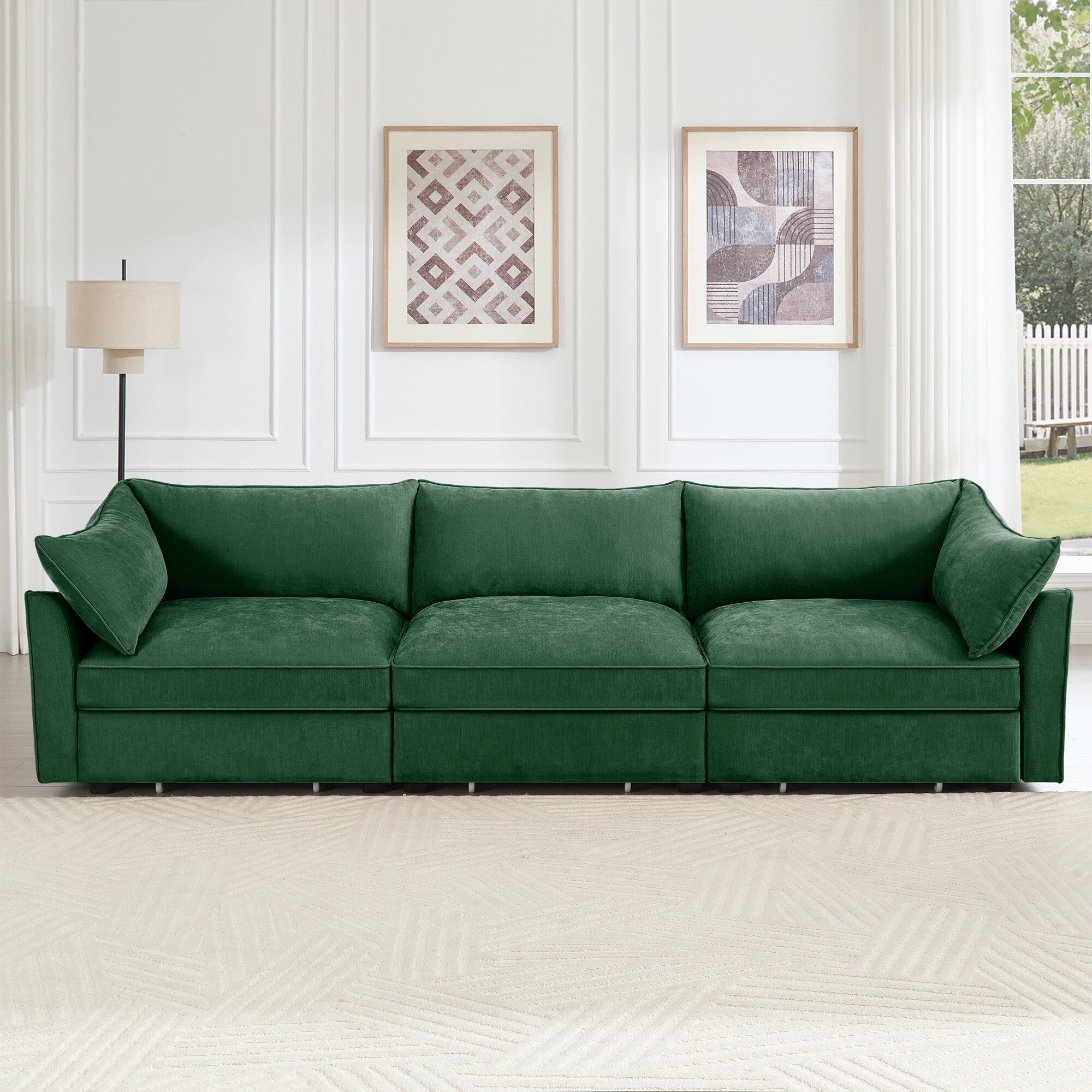 3-Seater Large Wide & Deep Sofa with Pull out Drawers Under Each Seat, Crescent-Shaped Armrests and Wraparound Back