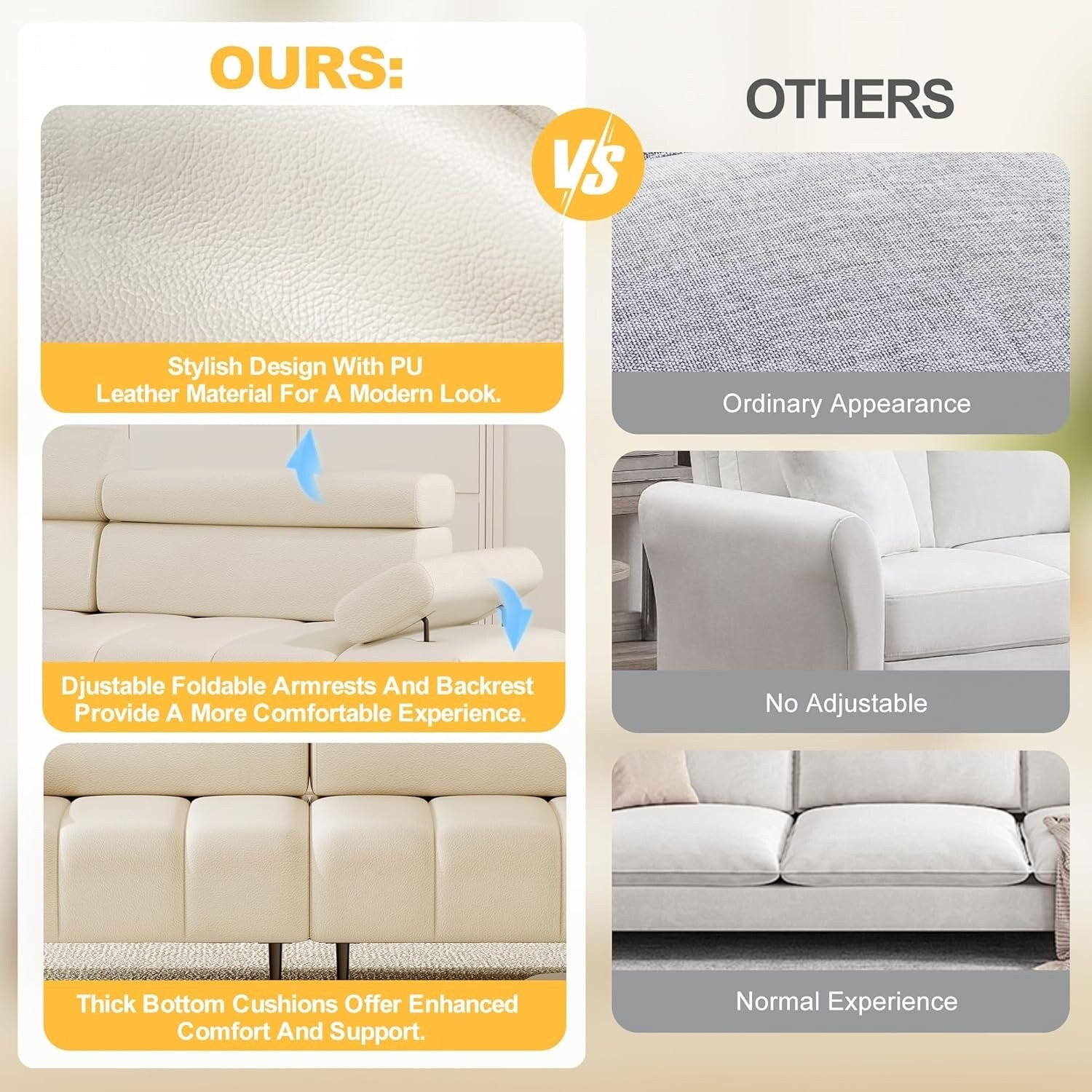 3-Seater Sofa Bed, Faux Leather Futon Sleeper Couches, Adjustable Backrests and Armrest