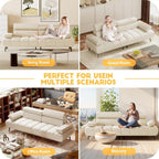 3-Seater Sofa Bed, Faux Leather Futon Sleeper Couches, Adjustable Backrests and Armrest
