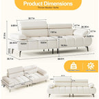 3-Seater Sofa Bed, Faux Leather Futon Sleeper Couches, Adjustable Backrests and Armrest