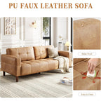 3-Seater Sofa Couch, 83 Wide Faux Leather Sofa Couch with Spring Cushion, Modern Sofa