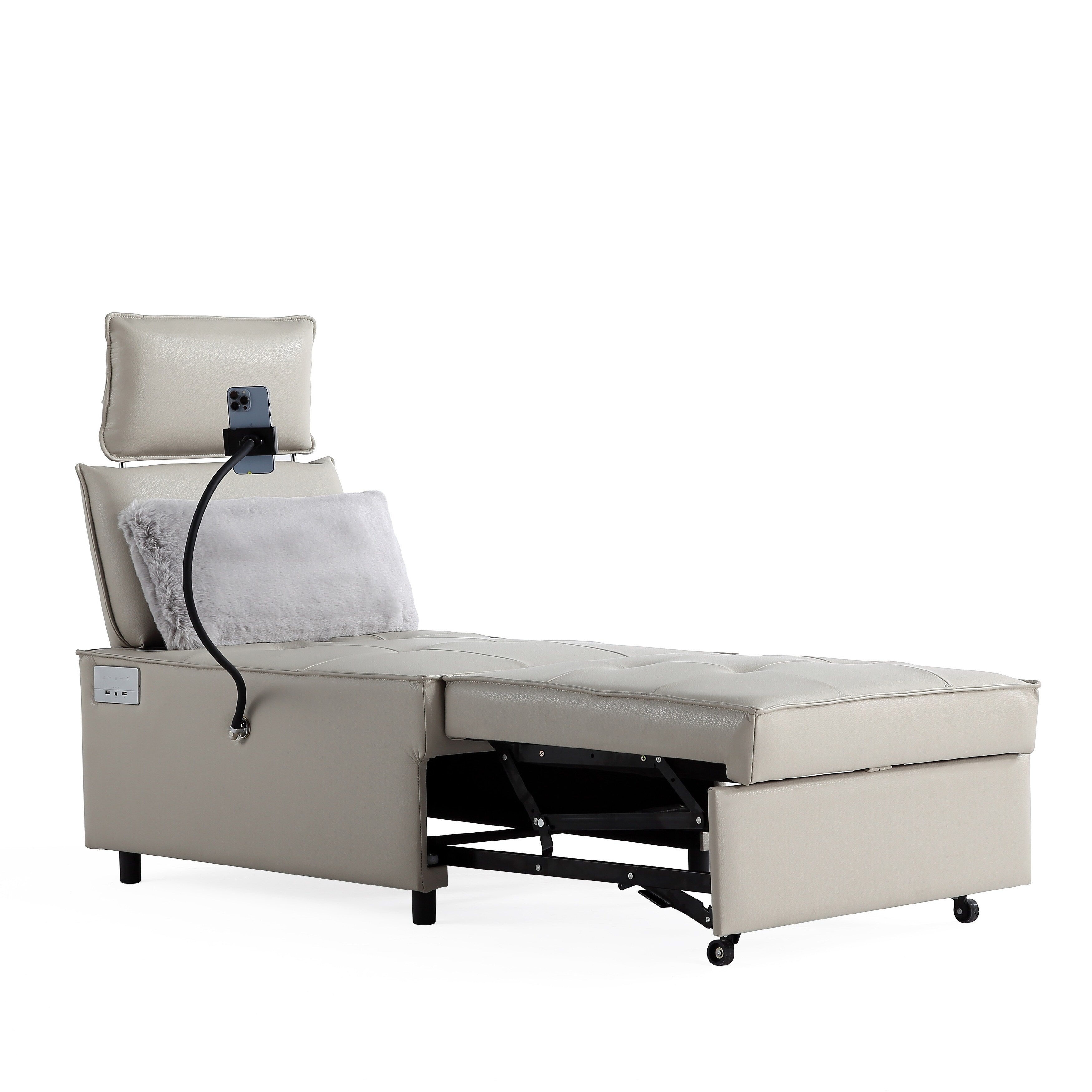 3-in-1 Convertible Chair Bed Adjustable Sofa Reclining Lounge with Bluetooth Speakers, USB Ports and Soft Pillow