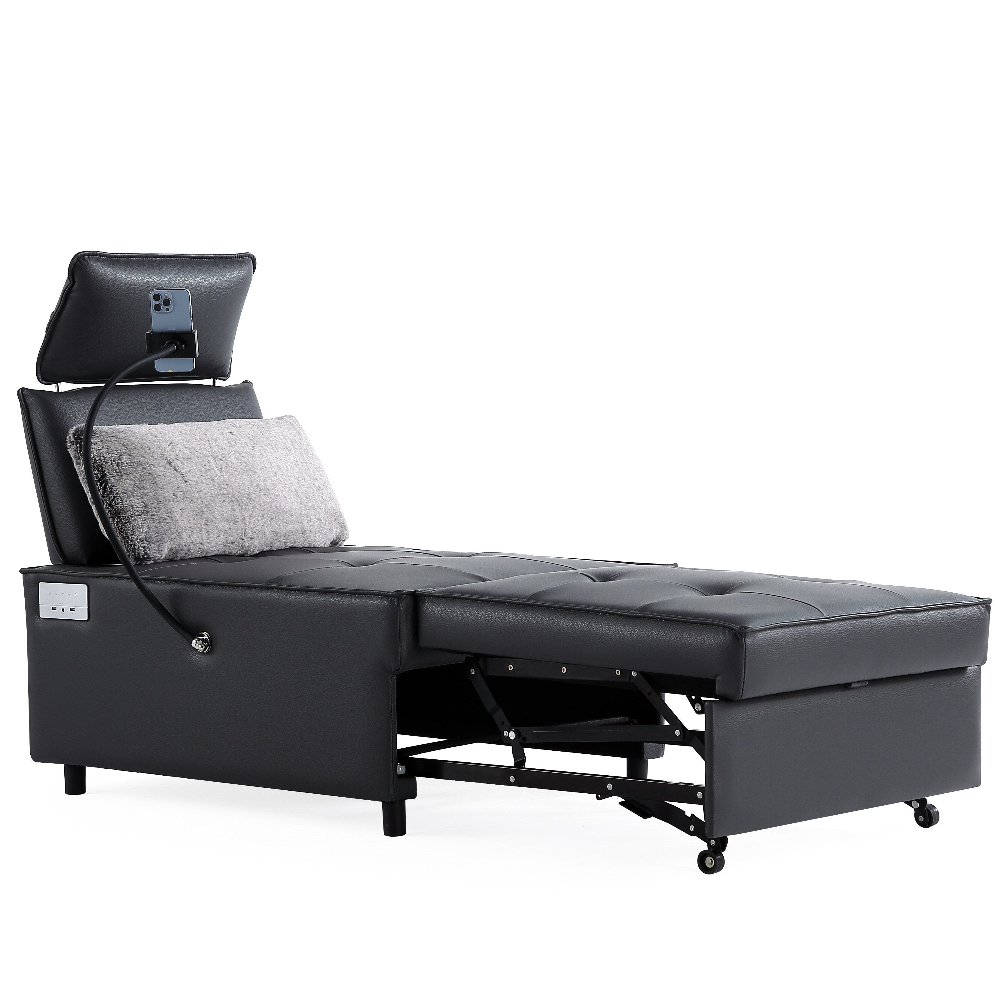 3-in-1 Convertible Chair Bed Adjustable Sofa Reclining Lounge with Bluetooth Speakers, USB Ports and Soft Pillow