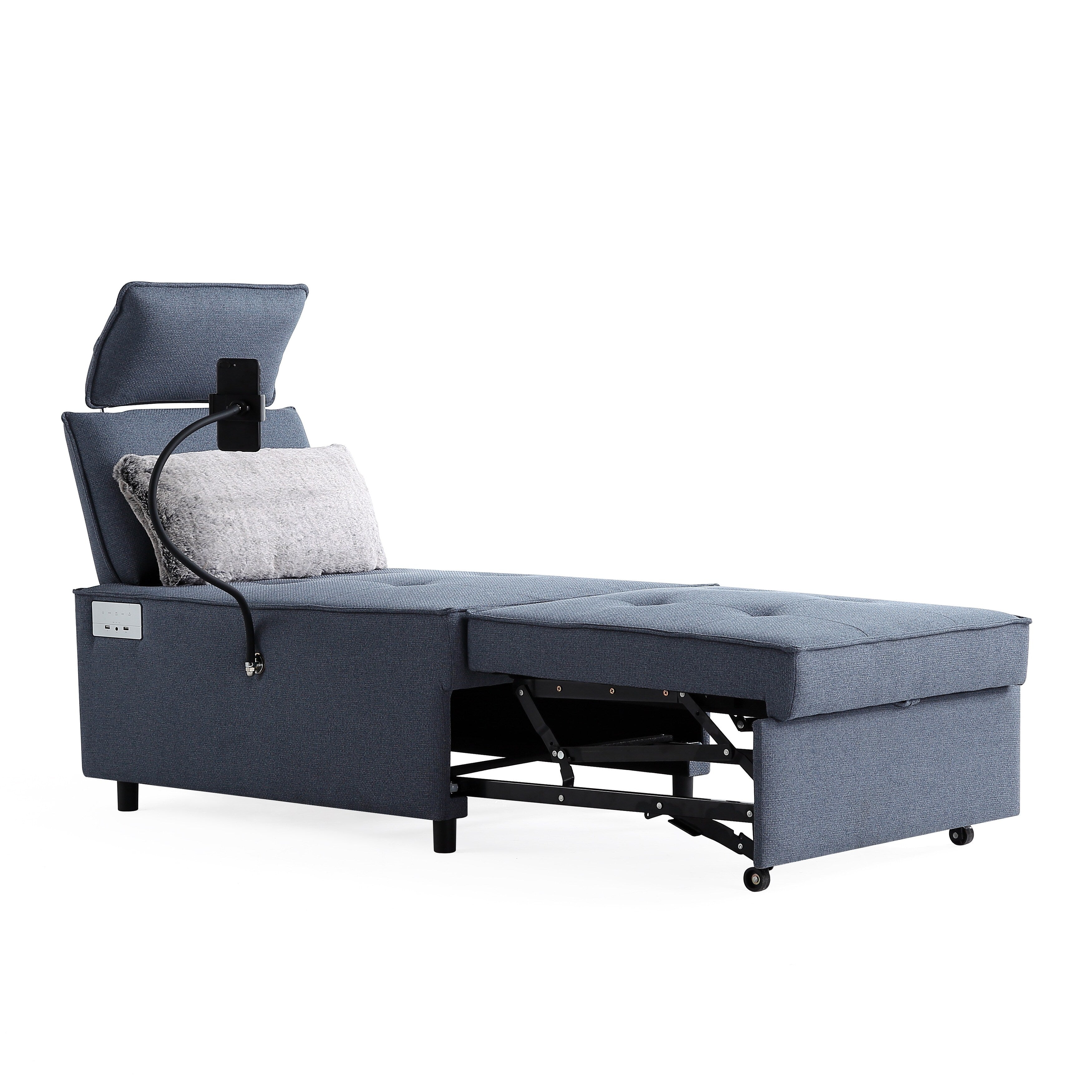 3-in-1 Convertible Chair Bed Adjustable Sofa Reclining Lounge with Bluetooth Speakers, USB Ports and Soft Pillow