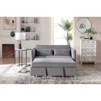 3 in 1 Convertible Sleeper Futon Sofa Bed, 55 Loveseat Lounge Couches with 2 Pillows, USB Ports & Side Pockets