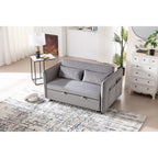 3 in 1 Convertible Sleeper Futon Sofa Bed, 55 Loveseat Lounge Couches with 2 Pillows, USB Ports & Side Pockets