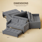 3 in 1 Convertible Sleeper Loveseat Couch, Futon Sofa Bed with Pull-Out Bed & Adjustable Backrest