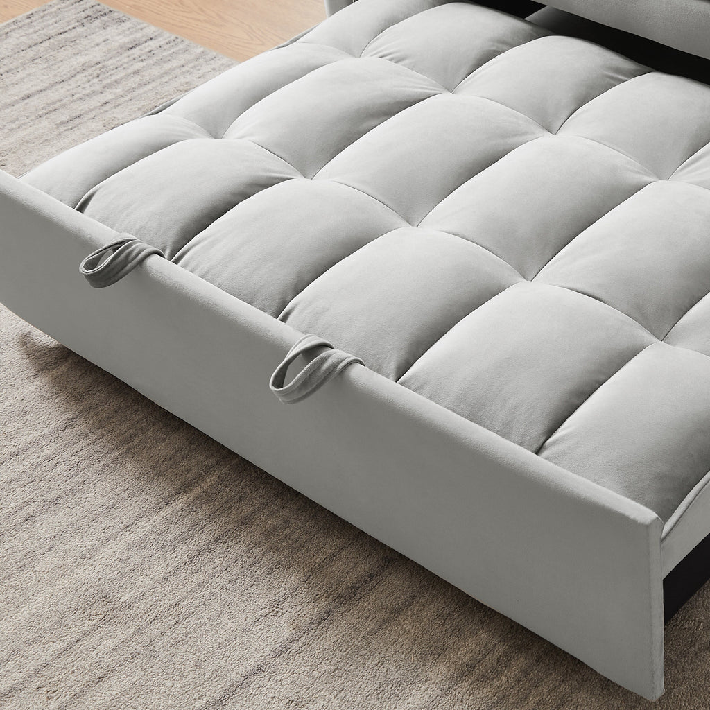 3-in-1 Modern Velvet Loveseat Futon Sleeper Sofa with Pillows Pockets Gray