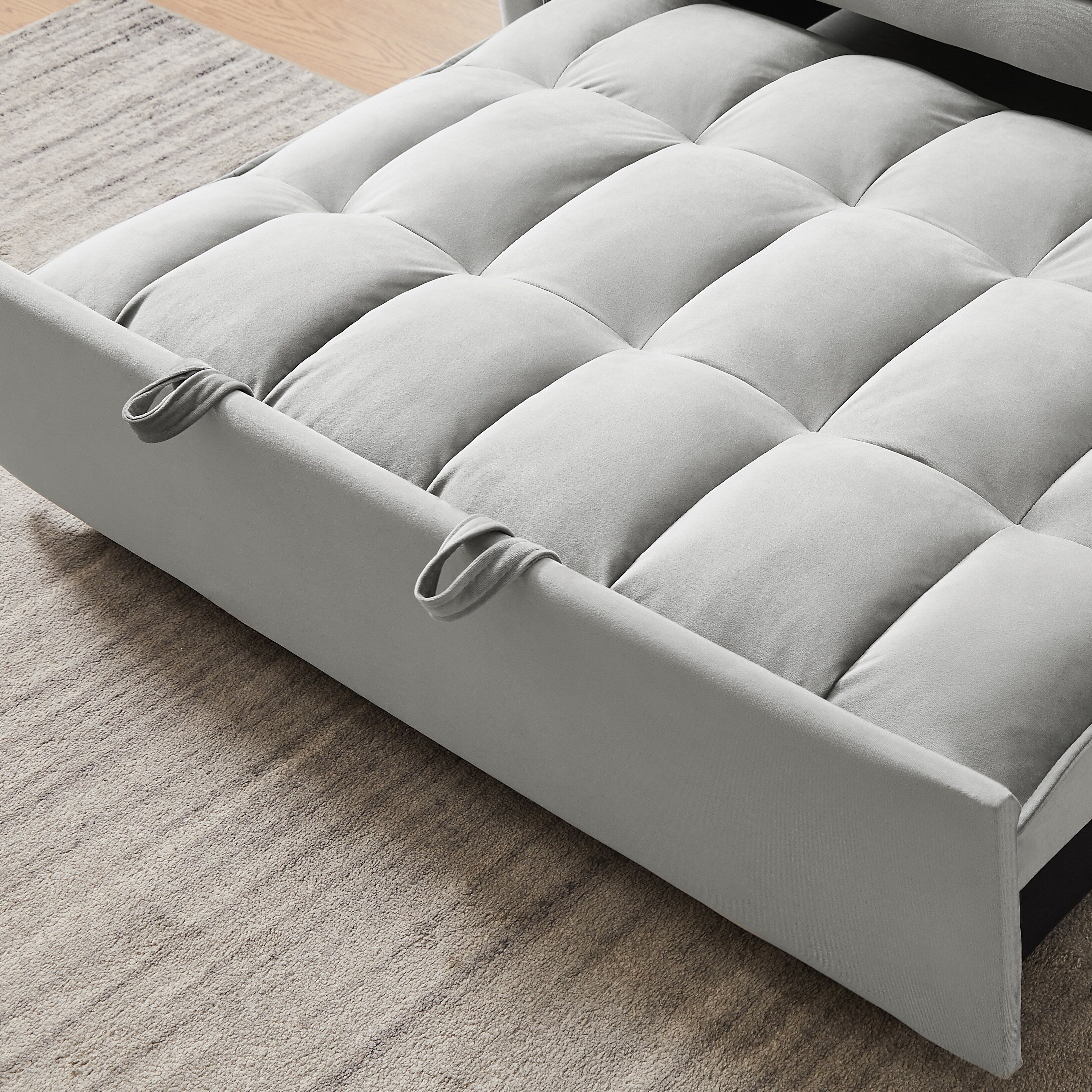 3-in-1 Modern Velvet Loveseat Futon Sleeper Sofa with Pillows Pockets Gray