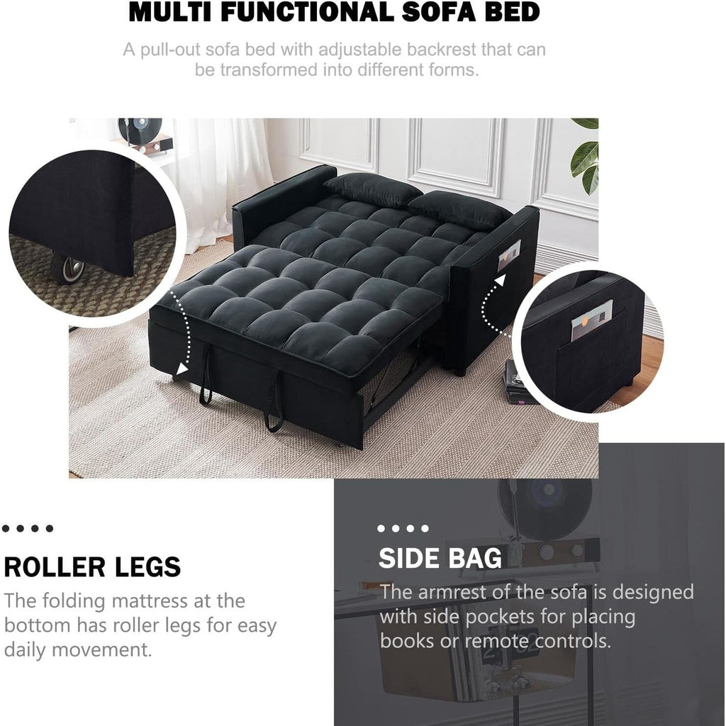 3-in-1 Velvet Sleeper Sofa Bed - Pull Out Couch with Adjustable Backrest, Armrests & Storage Pockets for Living Room
