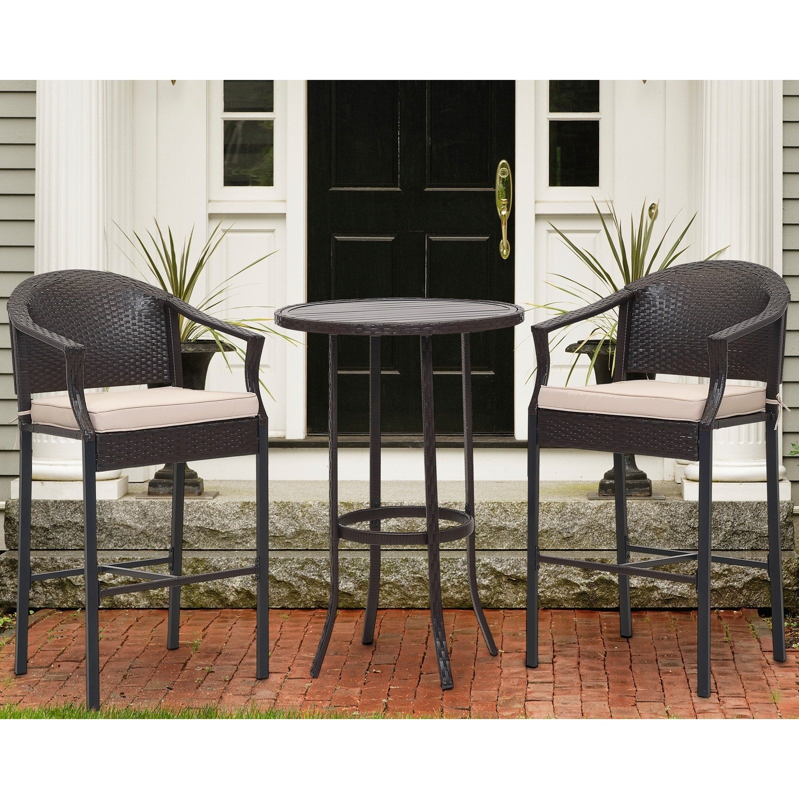 3-piece Outdoor Bar Set with Iron Table Top