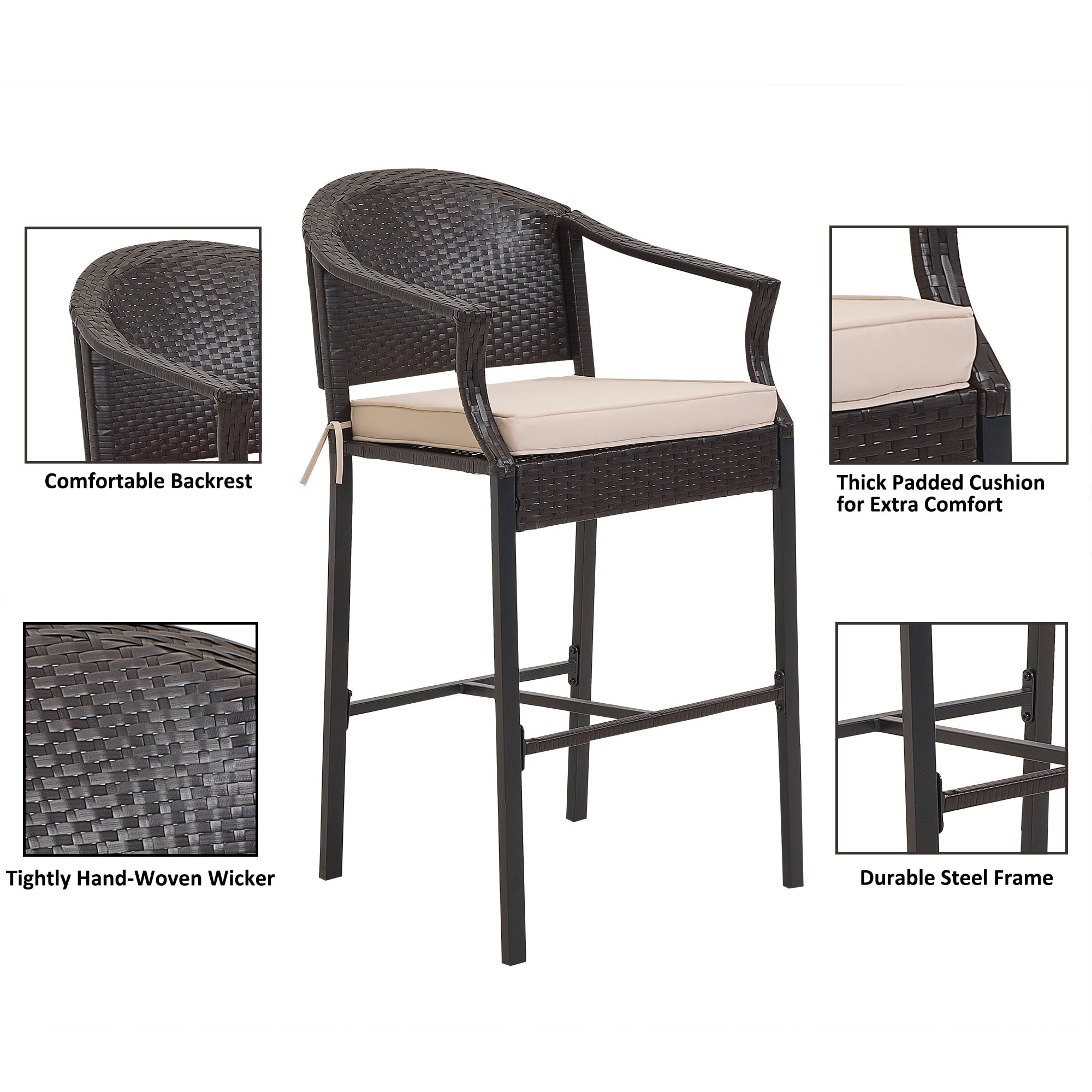 3-piece Outdoor Bar Set with Iron Table Top
