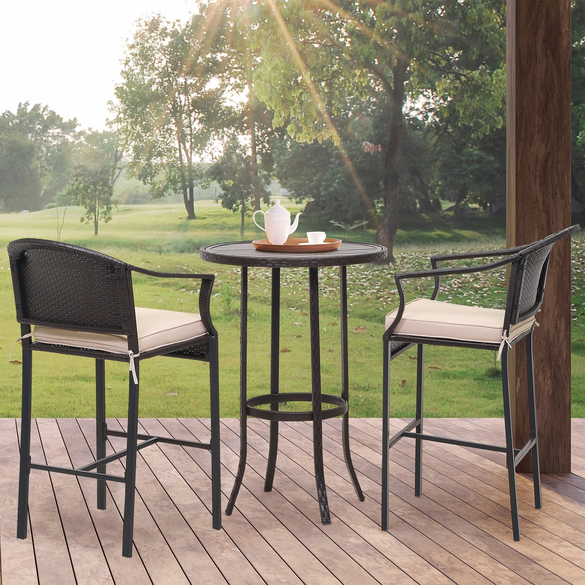 3-piece Outdoor Bar Set with Iron Table Top