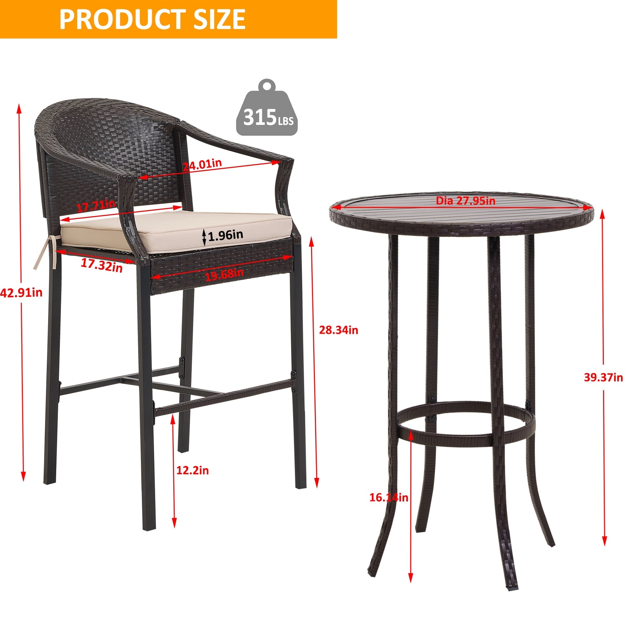 3-piece Outdoor Bar Set with Iron Table Top