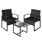 3 Piece Patio Bistro Set Outdoor Furniture Set with Glass Table, Rattan Conversation Sets for Porch Garden Balcony
