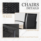 3 Piece Patio Bistro Set Outdoor Furniture Set with Glass Table, Rattan Conversation Sets for Porch Garden Balcony