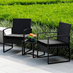 3 Piece Patio Bistro Set Outdoor Furniture Set with Glass Table, Rattan Conversation Sets for Porch Garden Balcony