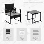 3 Piece Patio Bistro Set Outdoor Furniture Set with Glass Table, Rattan Conversation Sets for Porch Garden Balcony