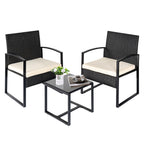3 Piece Patio Bistro Set Outdoor Furniture Set with Glass Table, Rattan Conversation Sets for Porch Garden Balcony