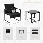 3 Piece Patio Bistro Set Outdoor Furniture Set with Glass Table, Rattan Conversation Sets for Porch Garden Balcony