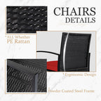 3 Piece Patio Bistro Set Outdoor Furniture Set with Glass Table, Rattan Conversation Sets for Porch Garden Balcony