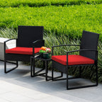 3 Piece Patio Bistro Set Outdoor Furniture Set with Glass Table, Rattan Conversation Sets for Porch Garden Balcony