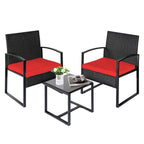 3 Piece Patio Bistro Set Outdoor Furniture Set with Glass Table, Rattan Conversation Sets for Porch Garden Balcony