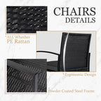 3 Piece Patio Bistro Set Outdoor Furniture Set with Glass Table, Rattan Conversation Sets for Porch Garden Balcony
