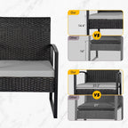 3 Piece Patio Bistro Set Outdoor Furniture Set with Glass Table, Rattan Conversation Sets for Porch Garden Balcony