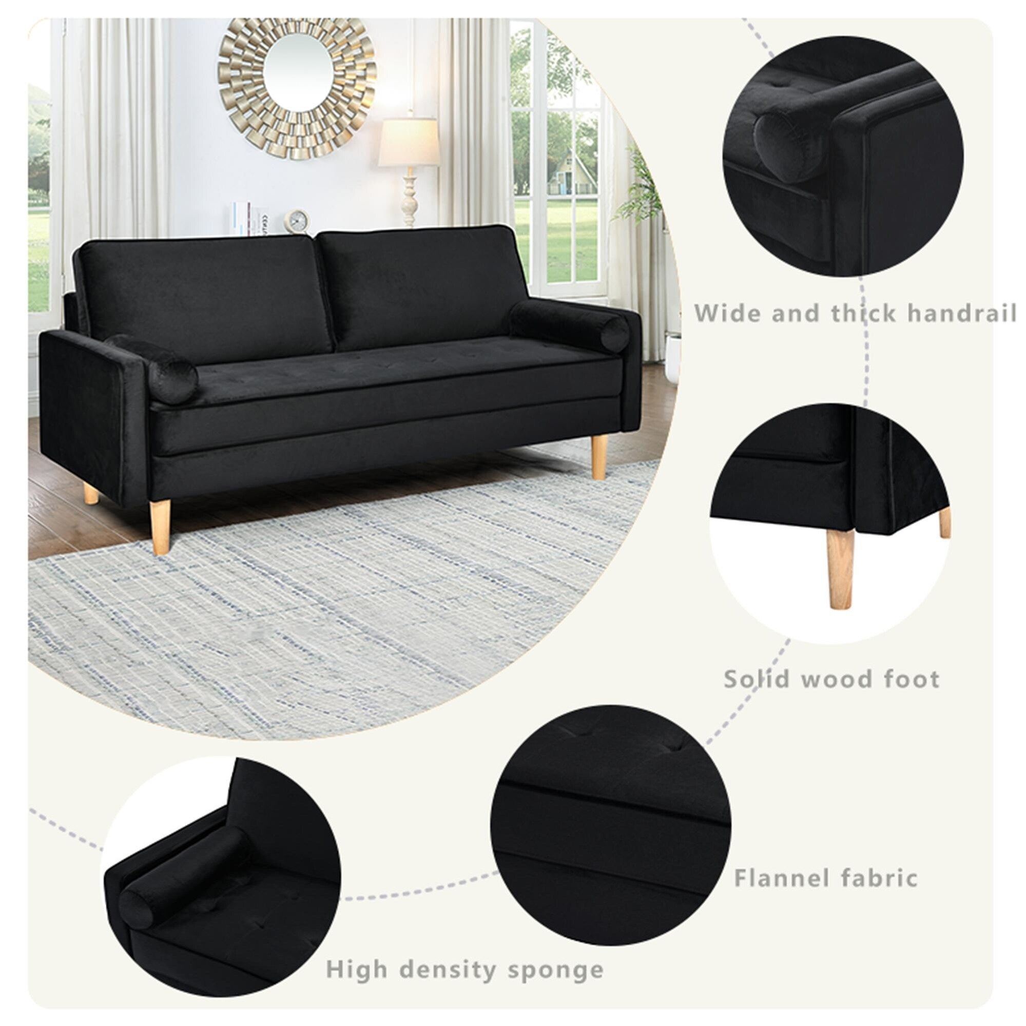 3-seater Sofa with Cotton Cushion