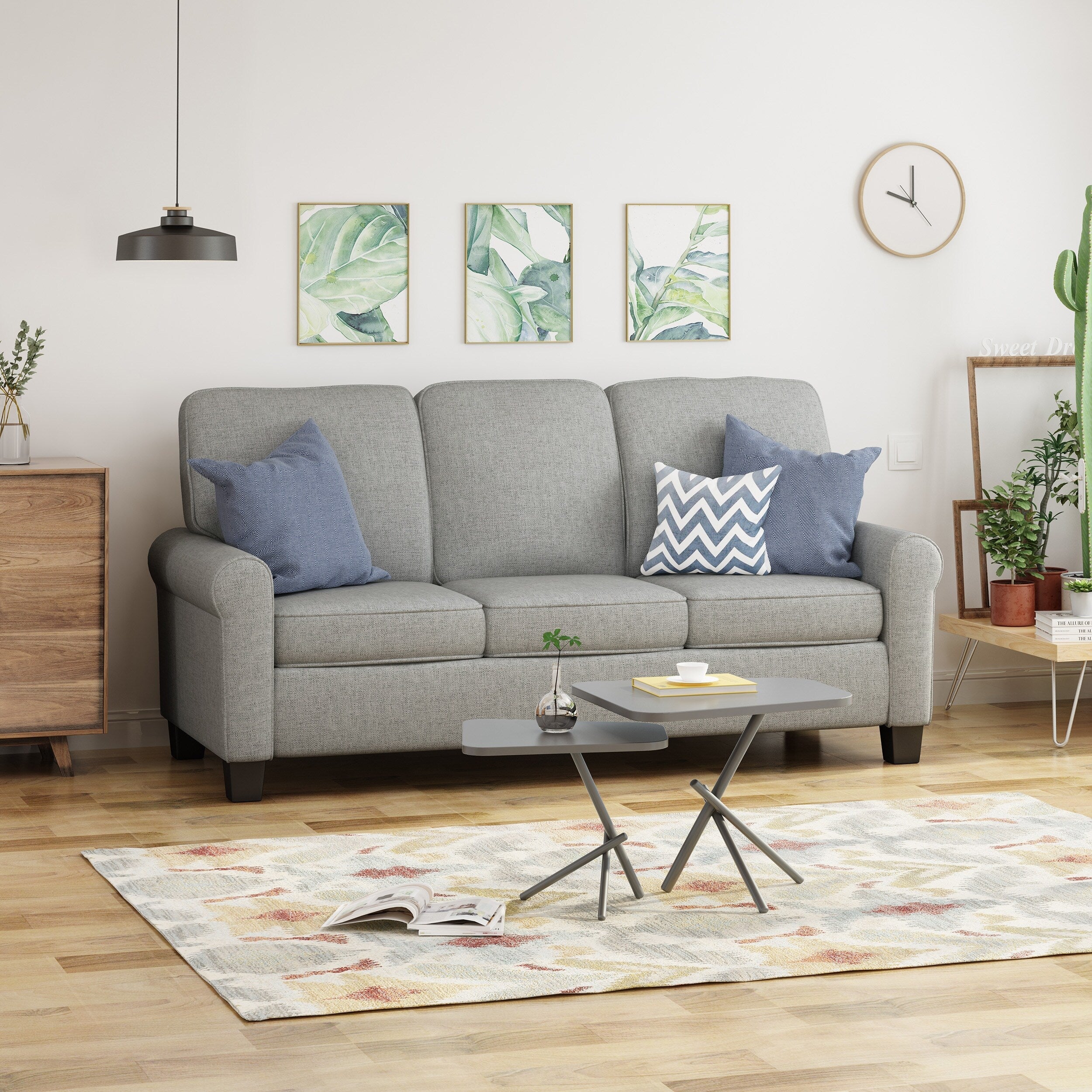 3-seater Sofa with Overstuffed Cushions and Tapered Legs
