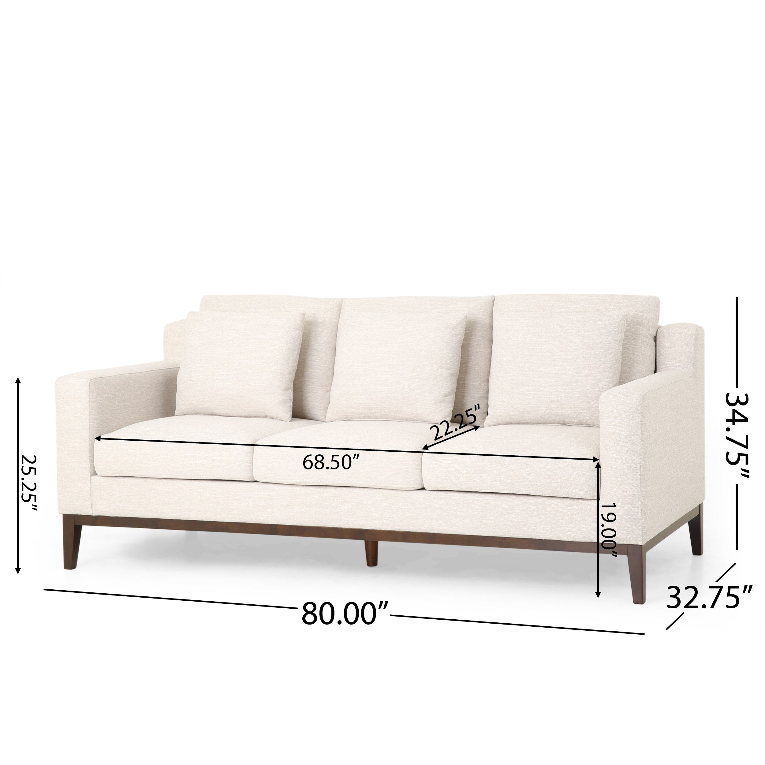 3-seater Sofa with Wood Legs and Matching Pillows