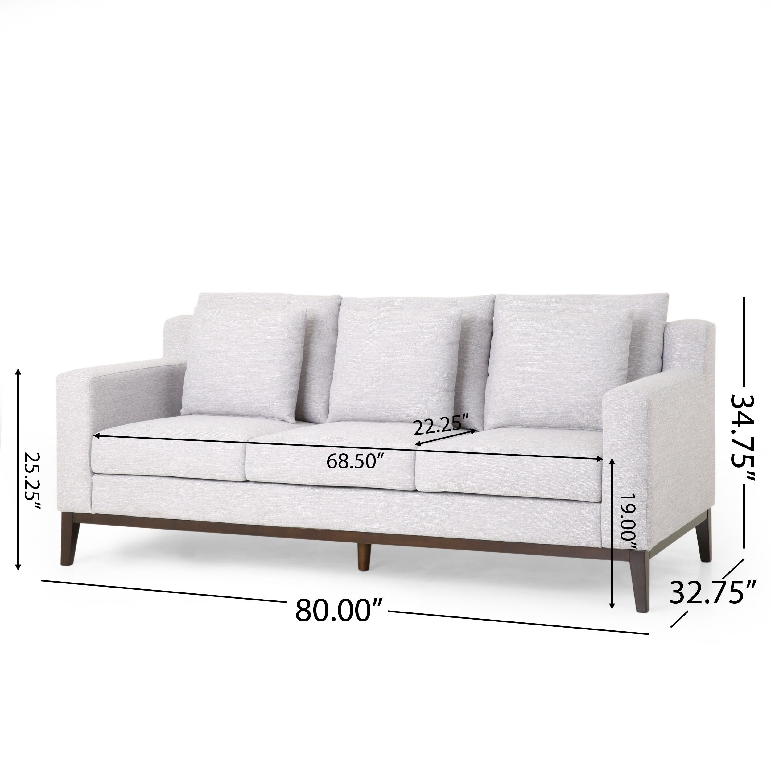 3-seater Sofa with Wood Legs and Matching Pillows