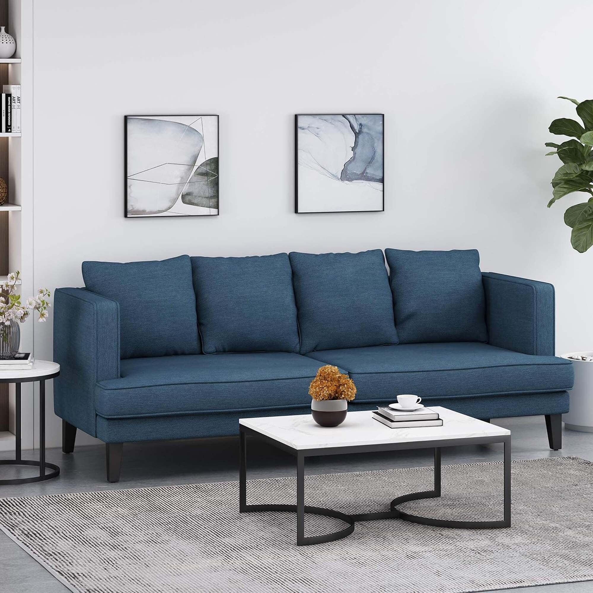 3-seater Sofa with Wood Legs and Tufted Back