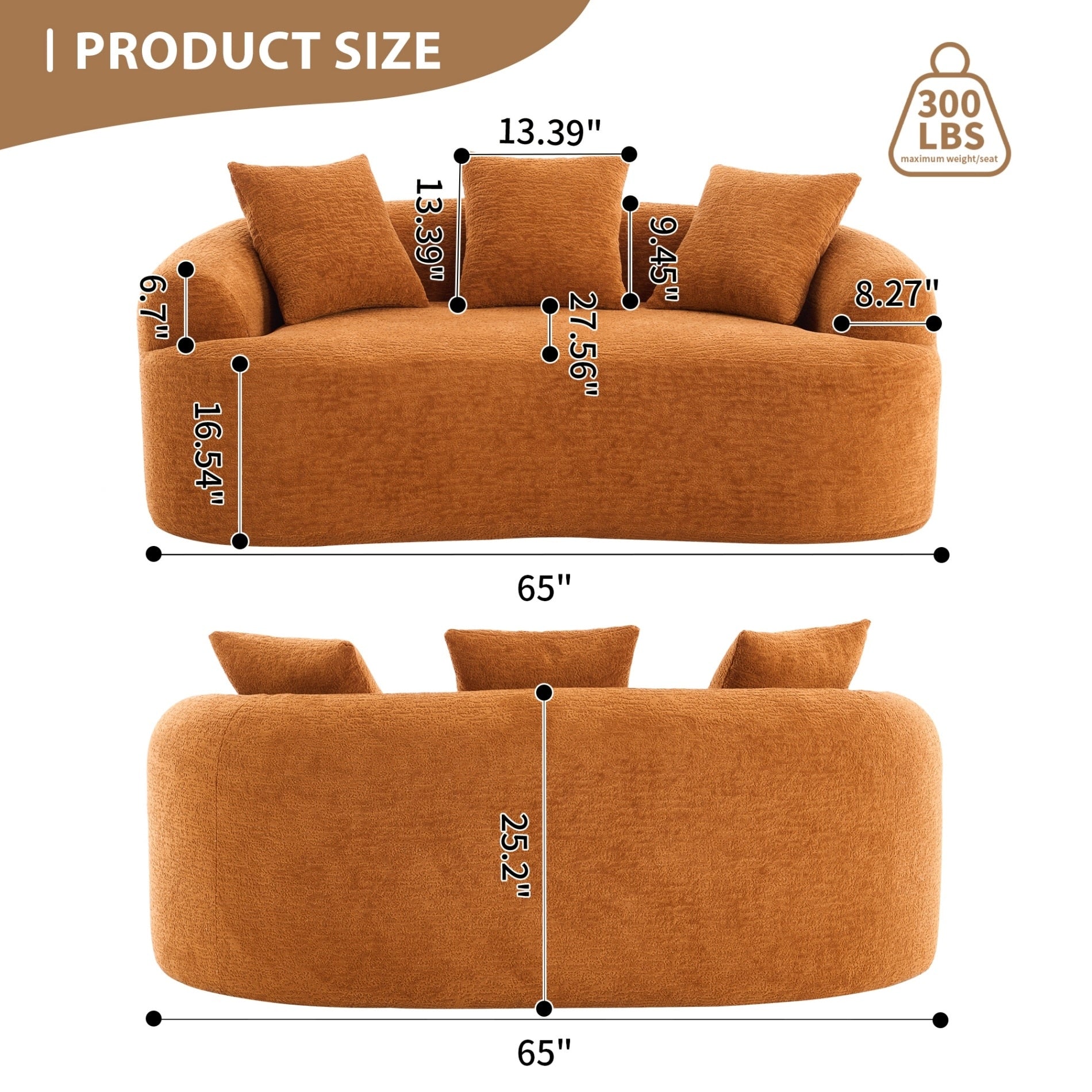 30D Chenille No-Assembly Compact Curved Loveseat Full Compression Sponge Sofa