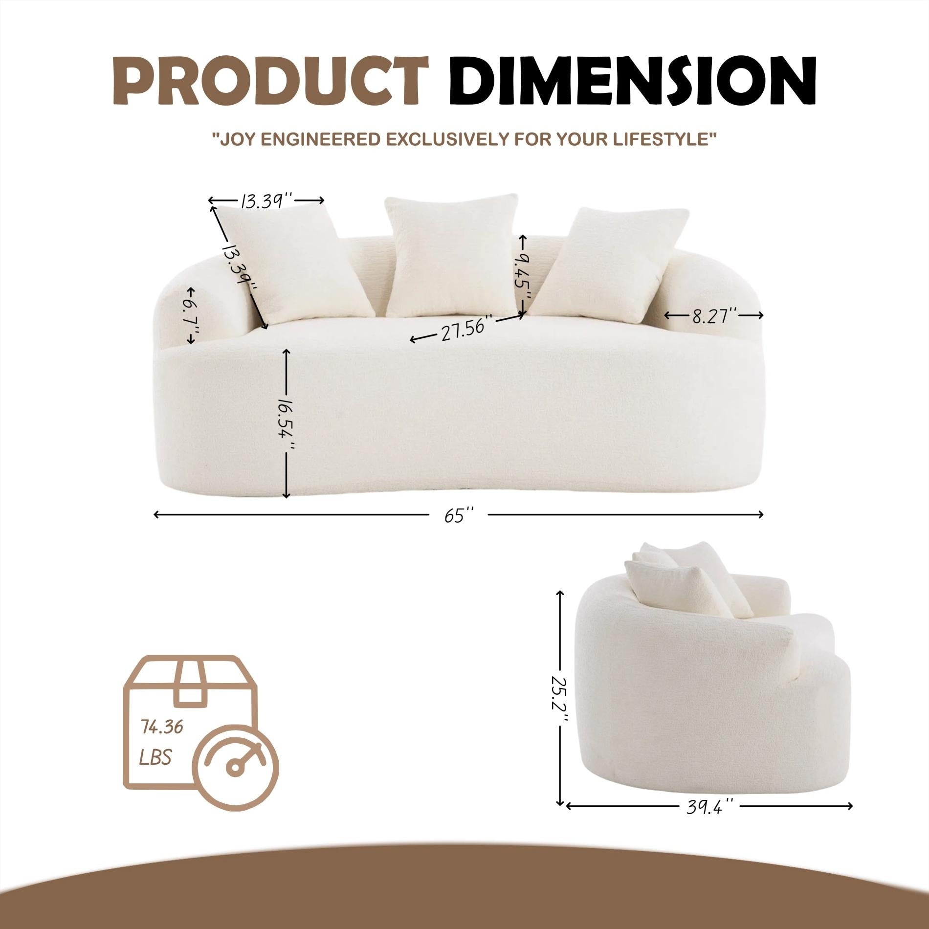 30D Chenille No-Assembly Compact Curved Loveseat Full Compression Sponge Sofa
