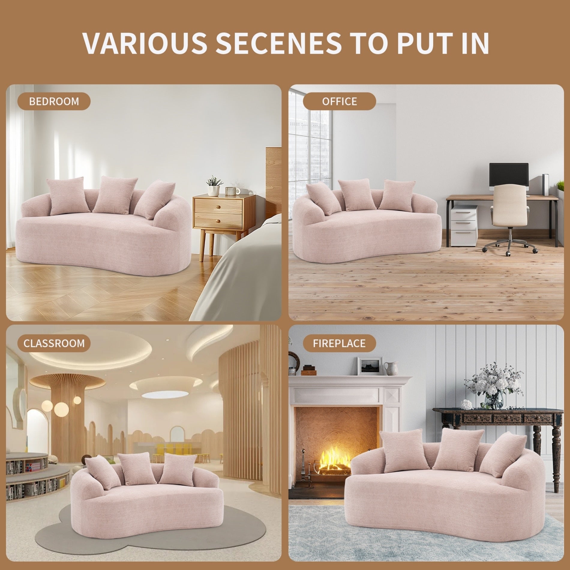 30D Chenille No-Assembly Compact Curved Loveseat Full Compression Sponge Sofa