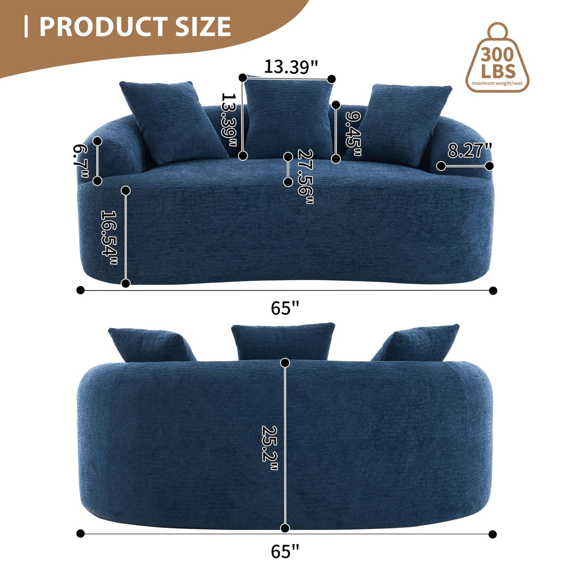 30D Chenille No-Assembly Compact Curved Loveseat Full Compression Sponge Sofa