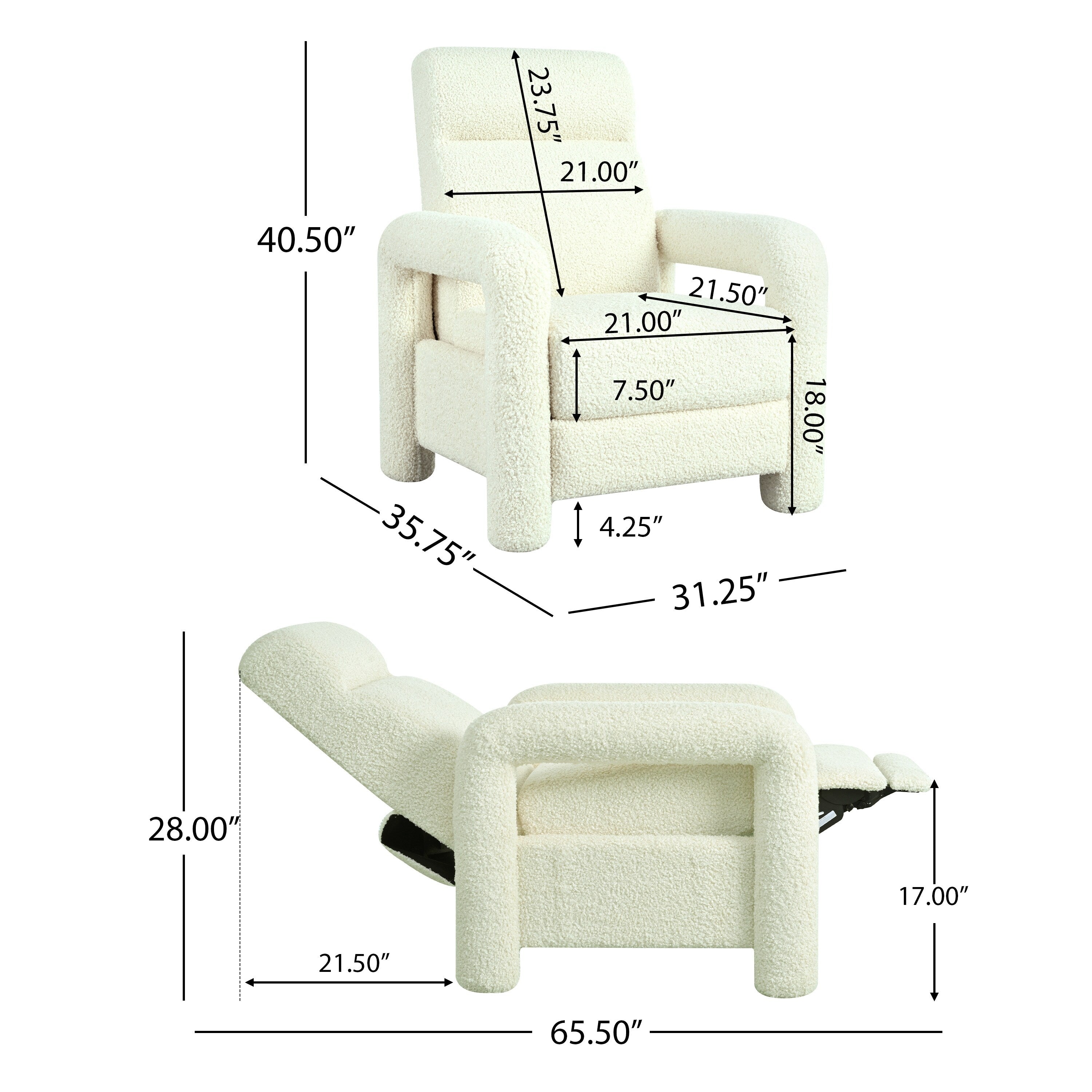 31.25 Push Back Recliner Armchair Upholstered