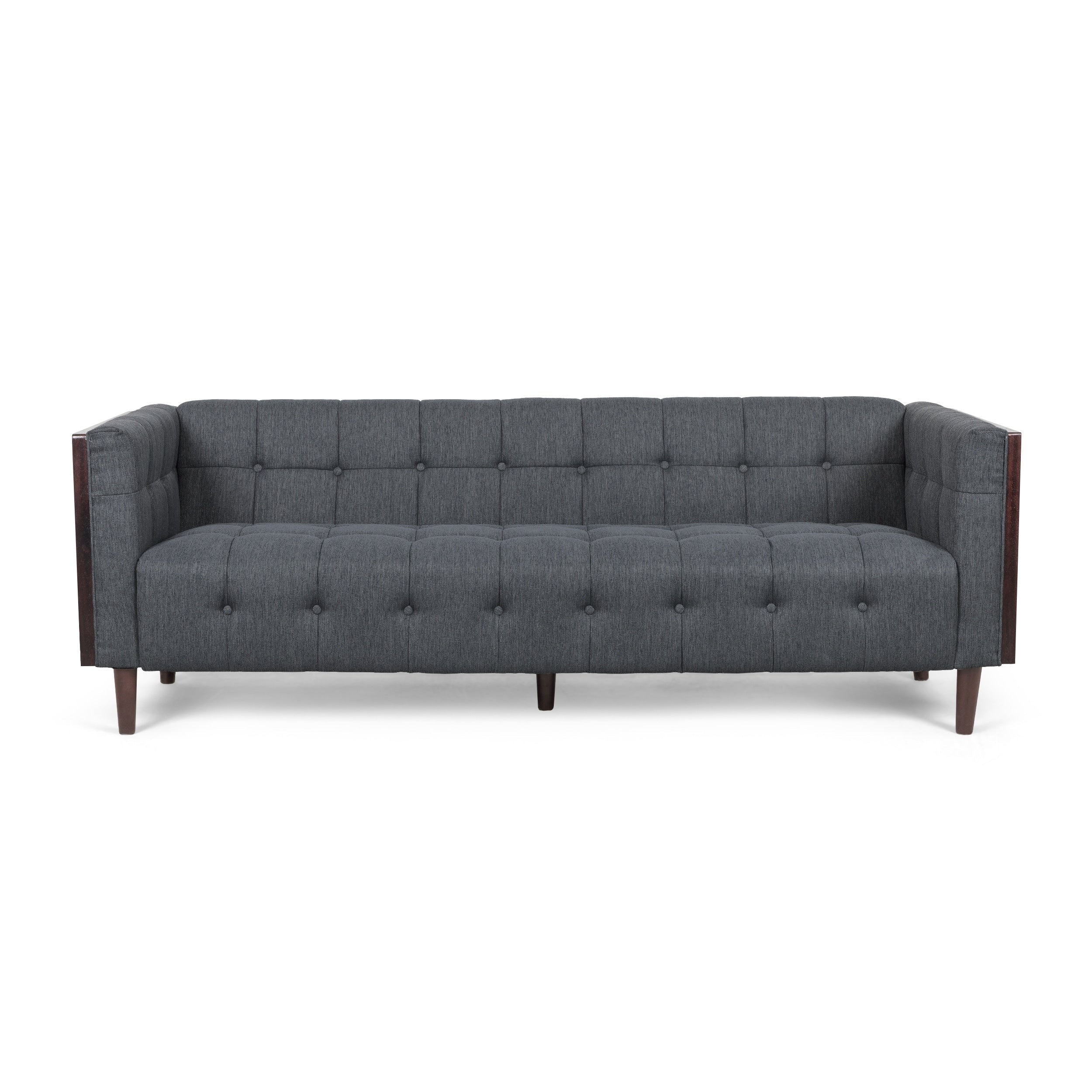 31.5 Button Tufted 3-seater Sofa with Wood Legs and Rubberwood Frame for Living Room