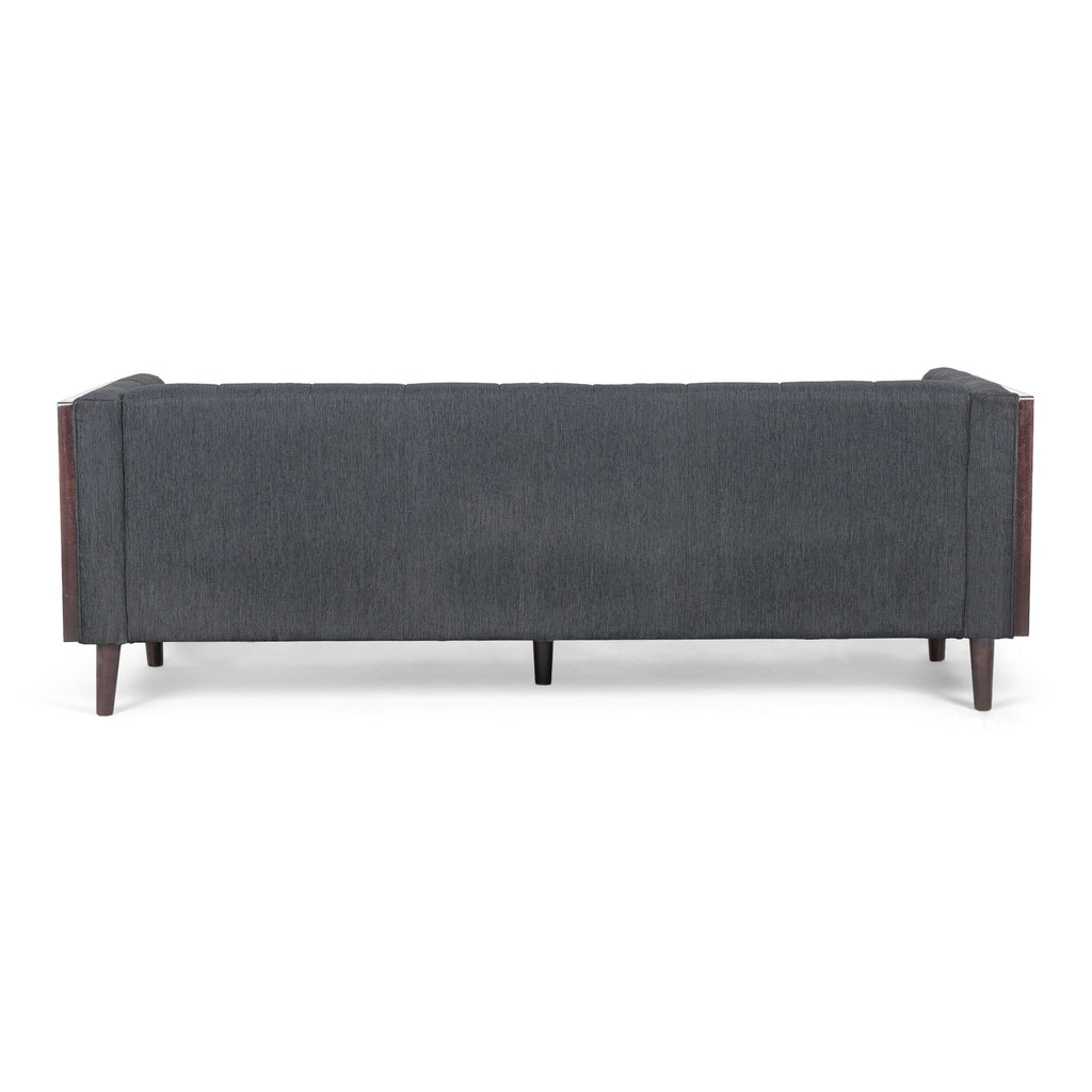 31.5 Button Tufted 3-seater Sofa with Wood Legs and Rubberwood Frame for Living Room