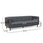 31.5 Button Tufted 3-seater Sofa with Wood Legs and Rubberwood Frame for Living Room