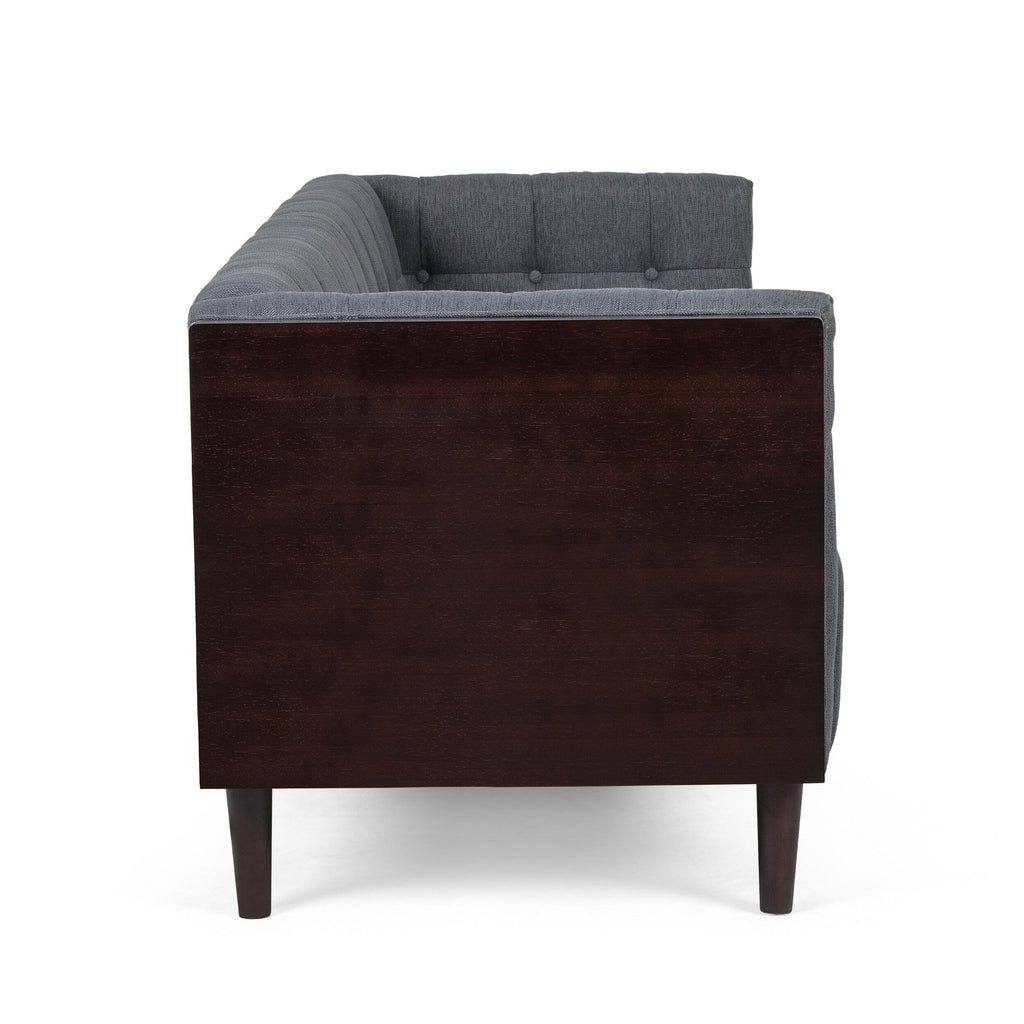 31.5 Button Tufted 3-seater Sofa with Wood Legs and Rubberwood Frame for Living Room